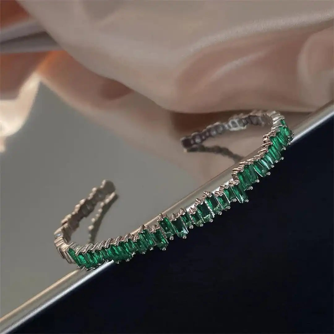 Modern Emerald Zigzag Bangle Bracelet