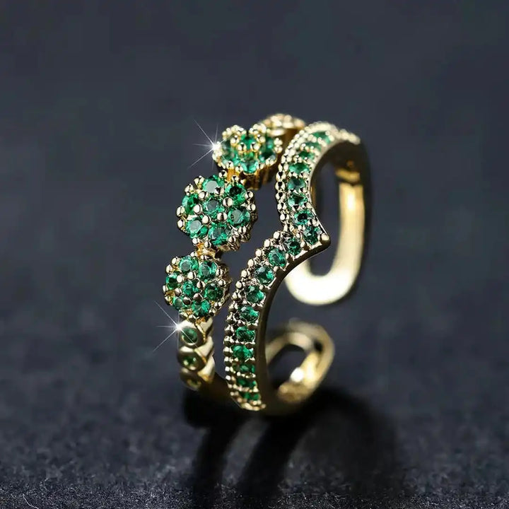 Sparkling Emerald Pearls Ring