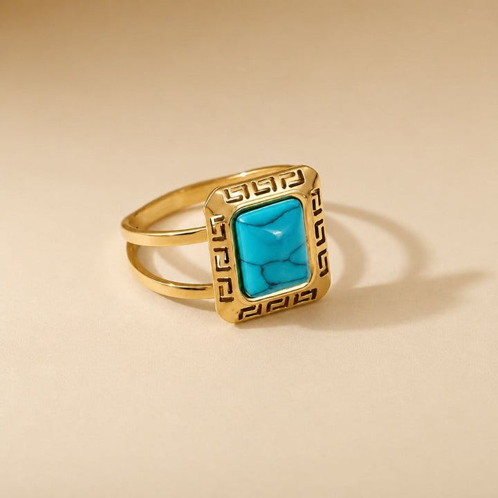 Retro Geometric Turquoise Rings