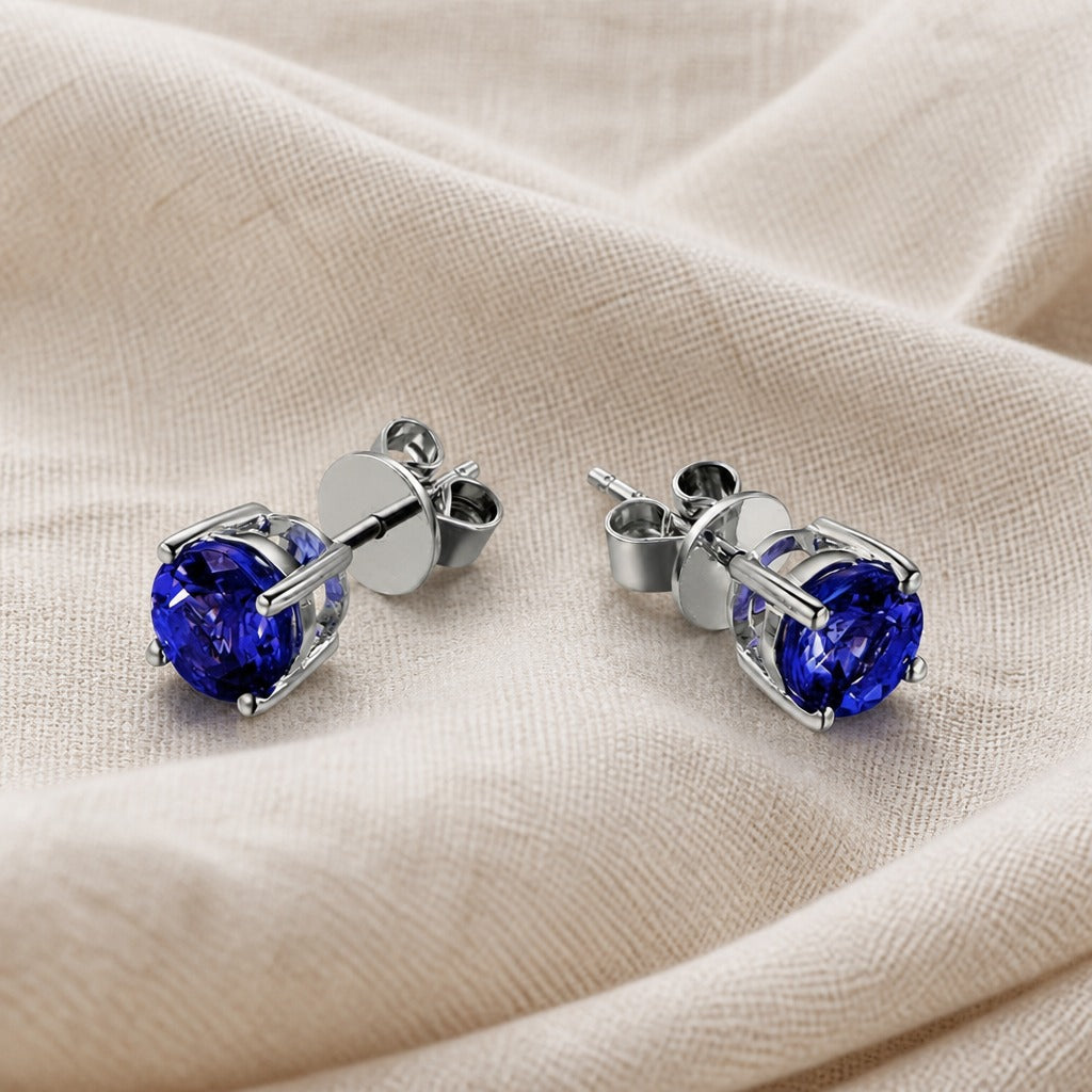 Round Sapphire Stud Earrings
