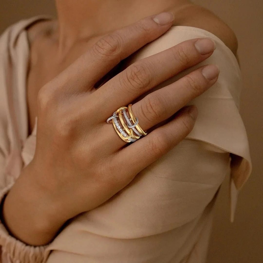 Elegant Stacked Crystal Gold Ring
