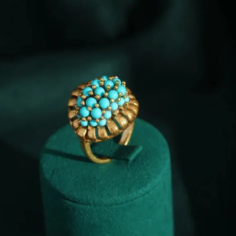 Victorian Turquoise Cluster Gold Ring