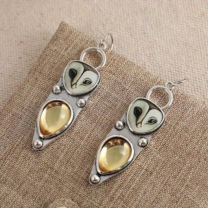 Vintage Silver Owl Drop Earrings