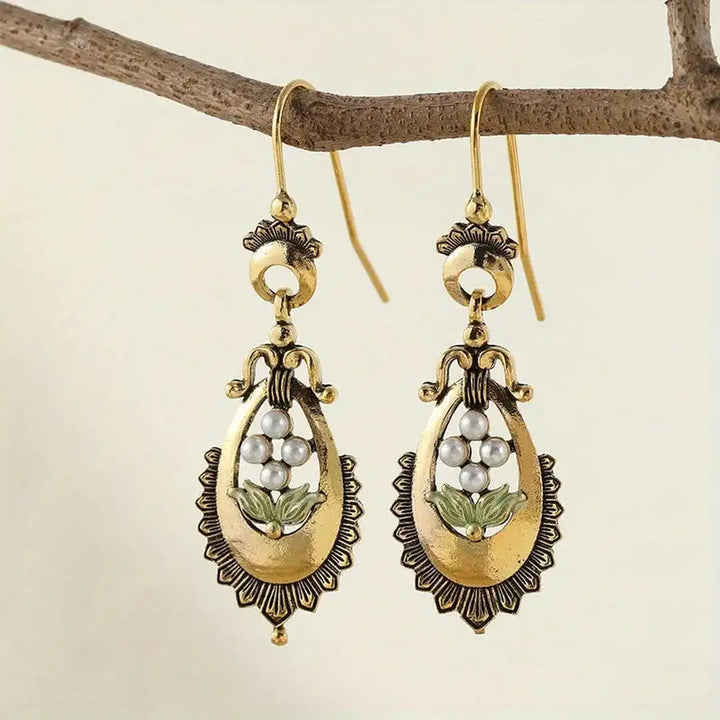 Maya Gold Pearl Flower Earrings