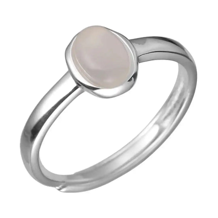 Silver Oval Moonstone Minimal Ring