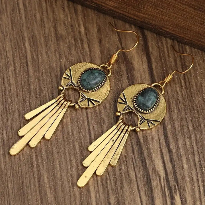 Boho Gold Fringe Disc Earrings