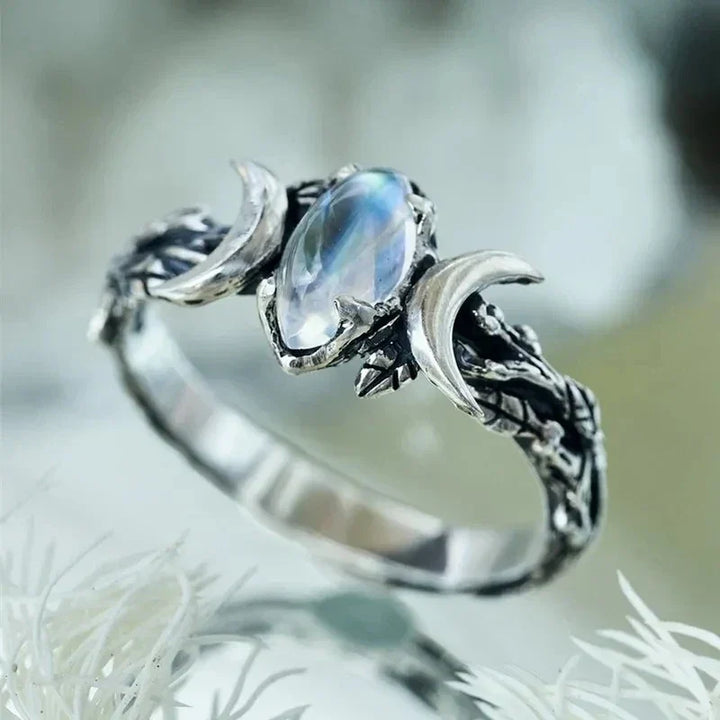 Celestial Crescent Moon Moonstone Ring