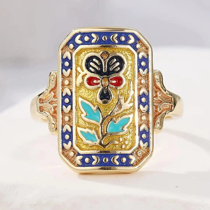 Vintage Enamel Floral Statement Ring