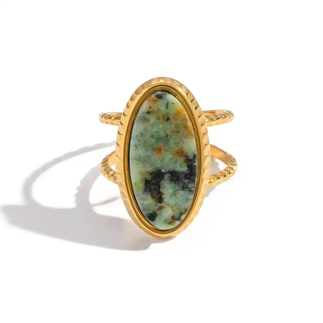 Green Jasper Adjustable Double Ring