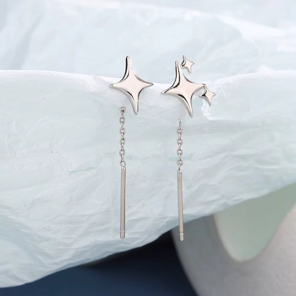 Sterling Silver Gold Star Chain Earrings