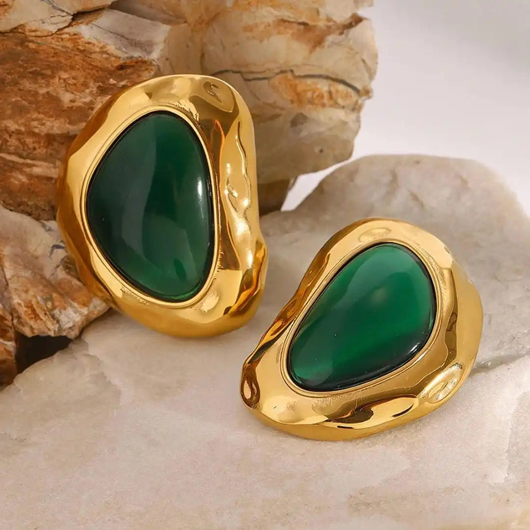 Chunky Emerald Green Stud Earrings