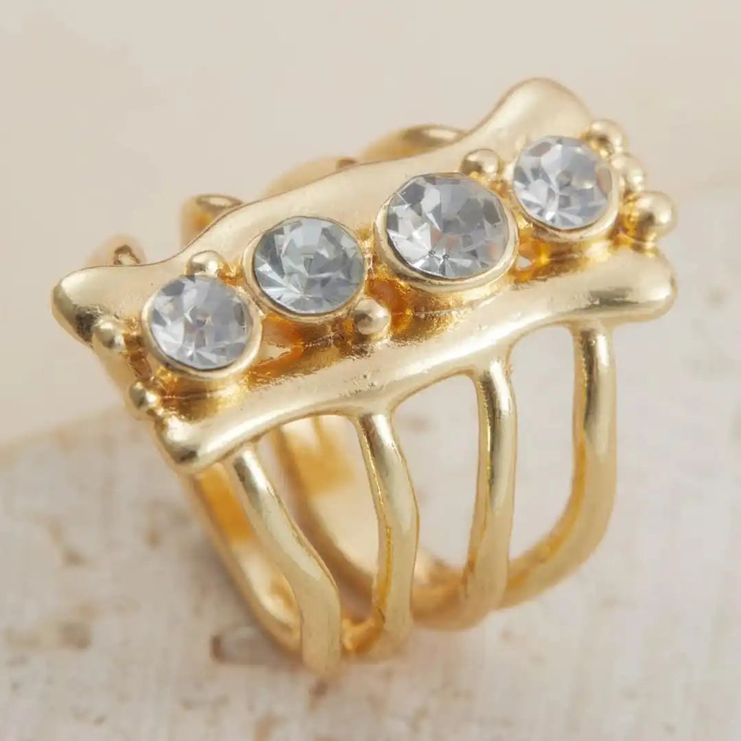 Refined Gold Multi Band Crystal Ring