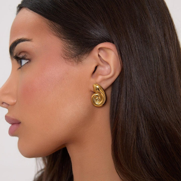 Modernist Gold Seashell Studs