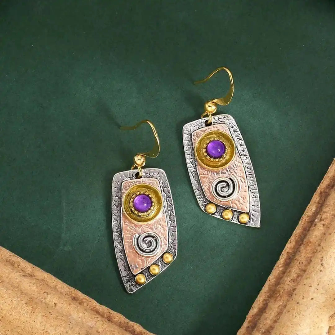 Bohemian Three Tone Gemstone Earrings