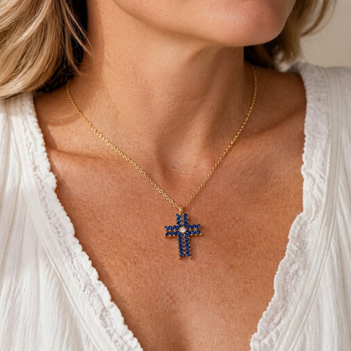 Sapphire Cross Pendant Necklace