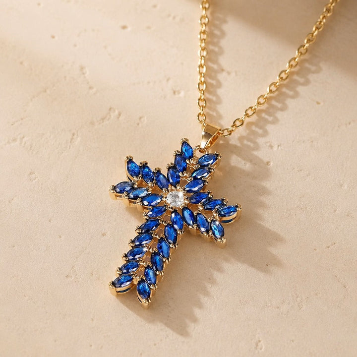 Sapphire Cross Pendant Necklace