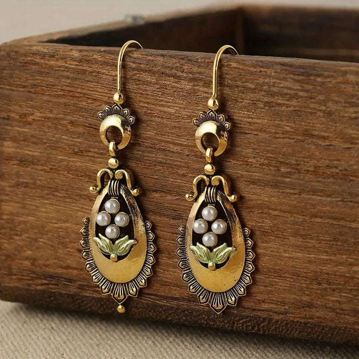 Maya Gold Pearl Flower Earrings