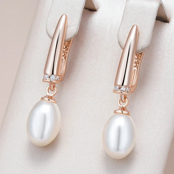 Elite Rose Gold Pearl Drop Earrings