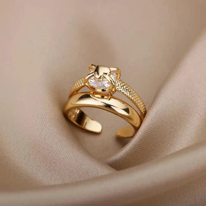 Adjustable Heart Zircon Ring