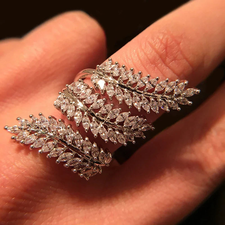 Refined Leaf Cubic Zirconia Ring