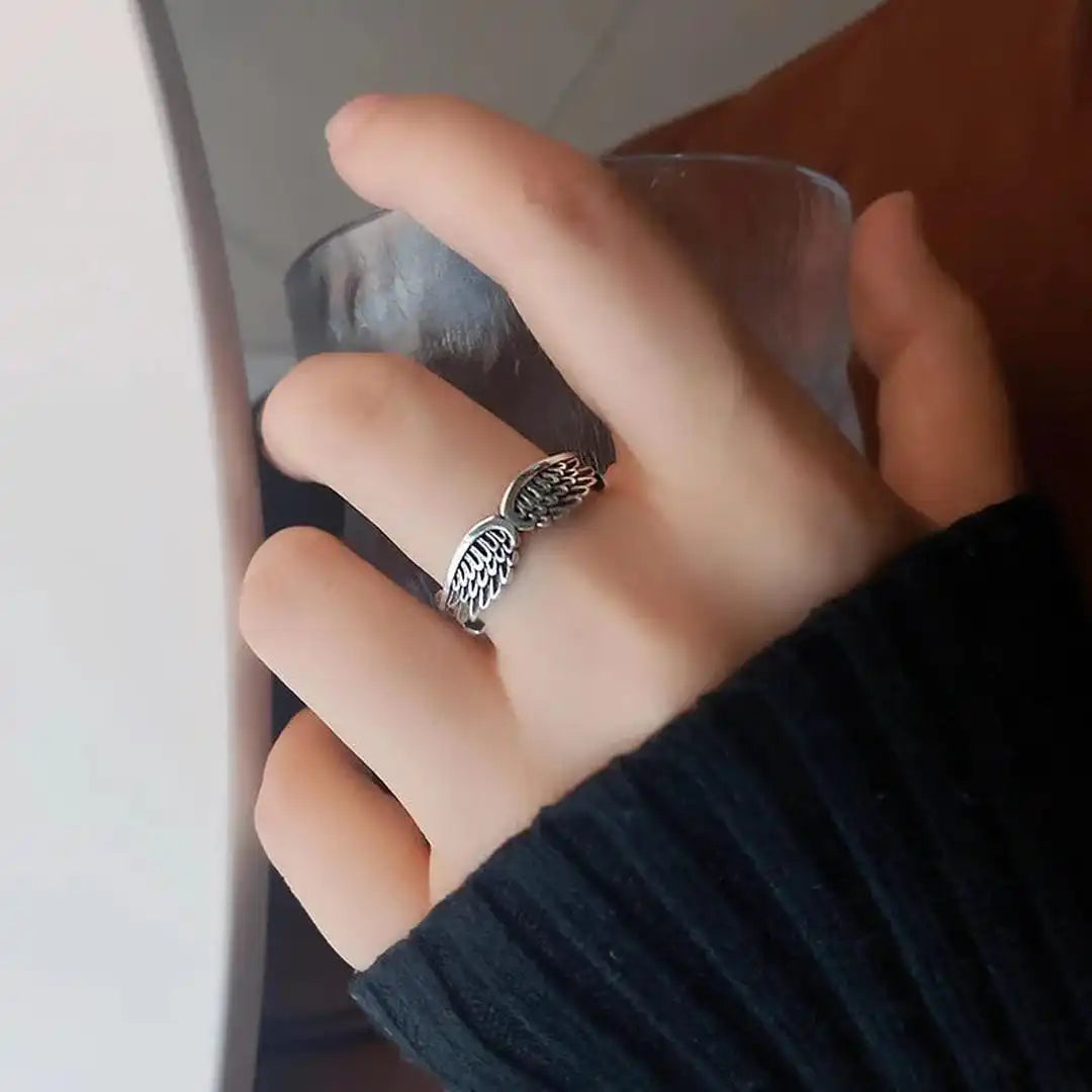 Silver Angel Wings Adjustable Ring