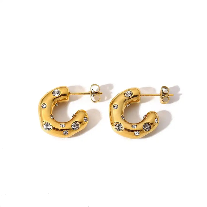 Shimmering Gold Zircon Circle Hoop Earrings