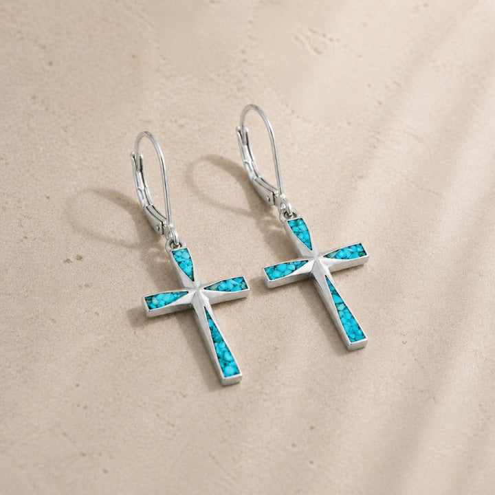 Silver Turquoise Cross Earrings