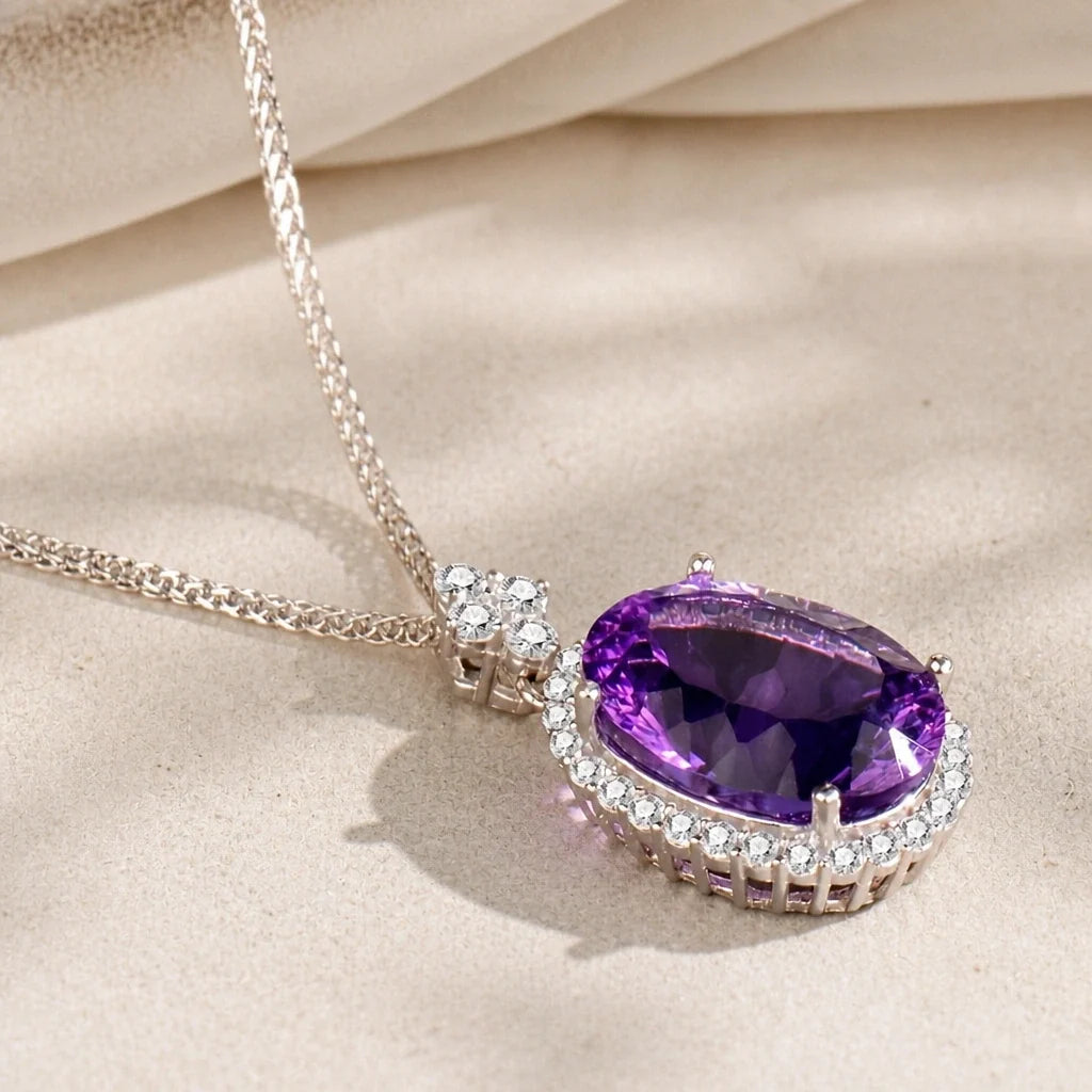 Solitaire Halo Pendant Necklace