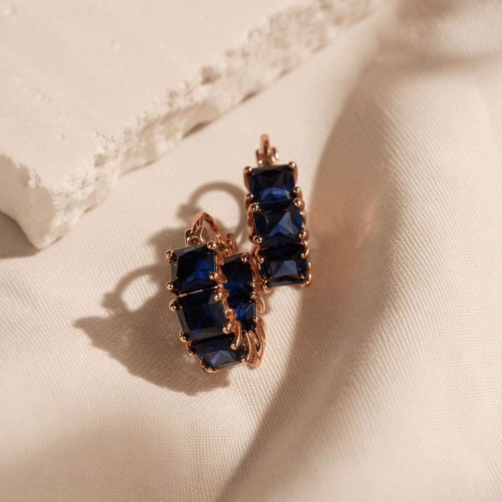 Square Cut Blue Hoop Earrings