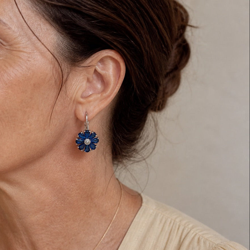Sunflower Zirconia Silver Earrings