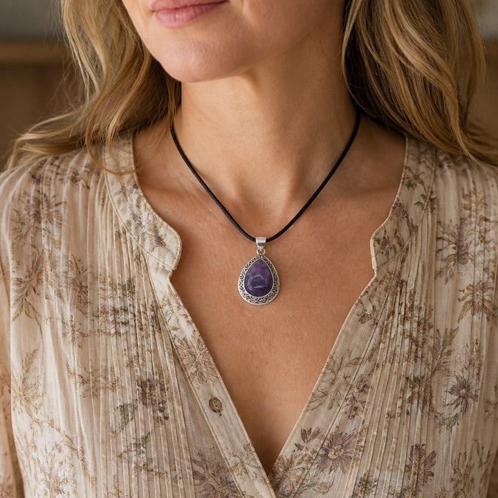 Teardrop Amethyst Pendant Necklace