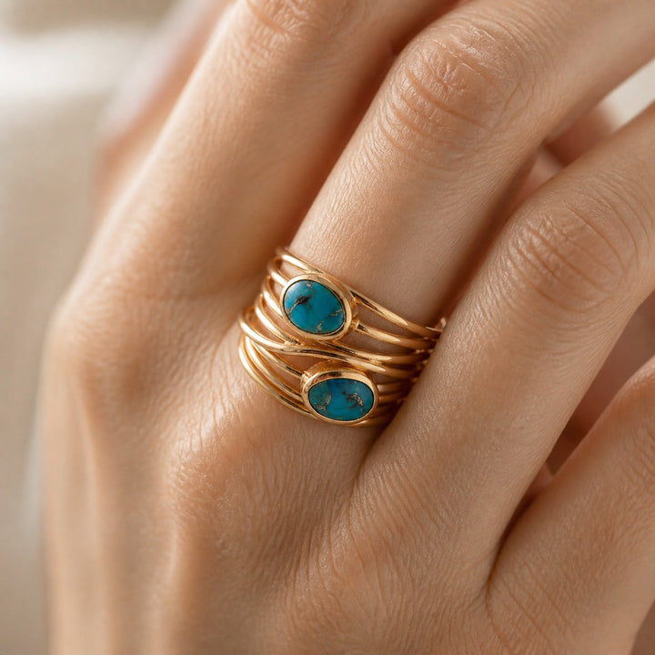 Turquoise Inlay Gold Wrap Ring