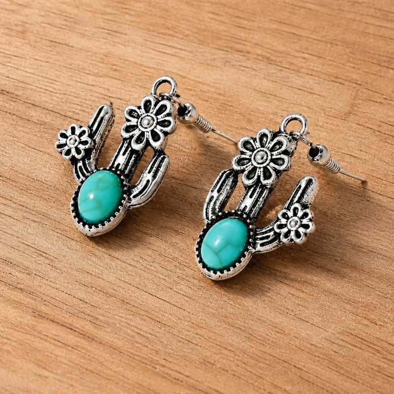 Turquoise Cactus Flower Earrings