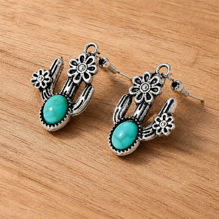 Turquoise Cactus Flower Earrings