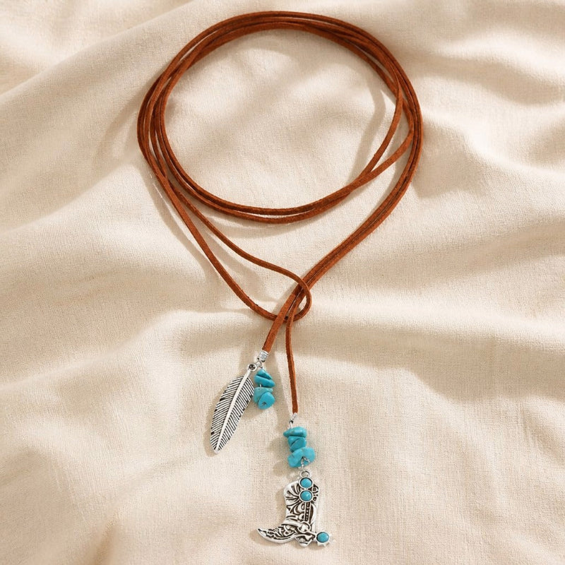 Turquoise Feather Wrap Necklace