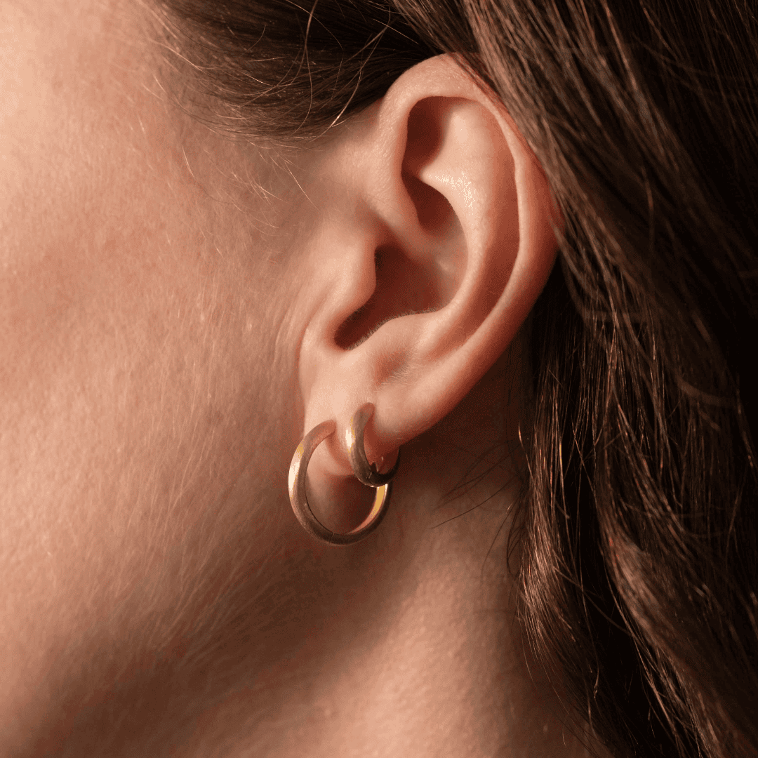 Set of 2 Pairs Brushed Gold Minimal Hoops