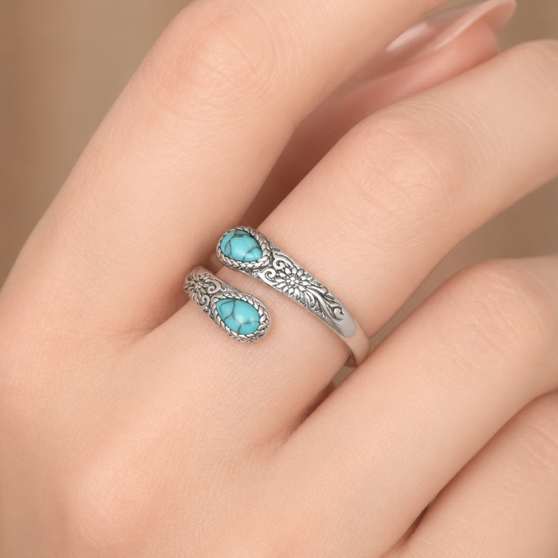 Turquoise Teardrop Floral Ring