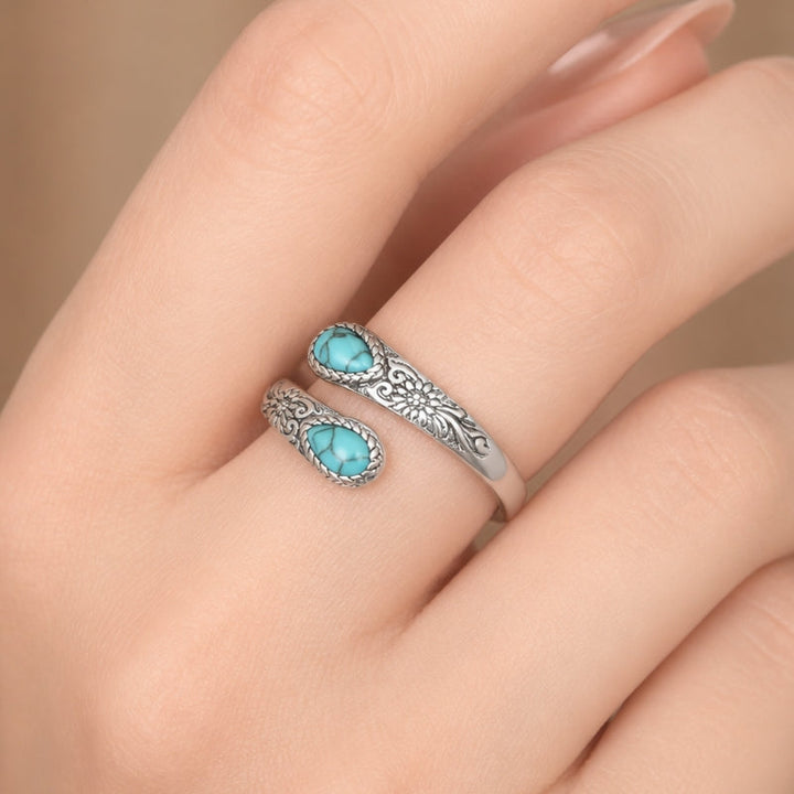 Turquoise Teardrop Floral Ring