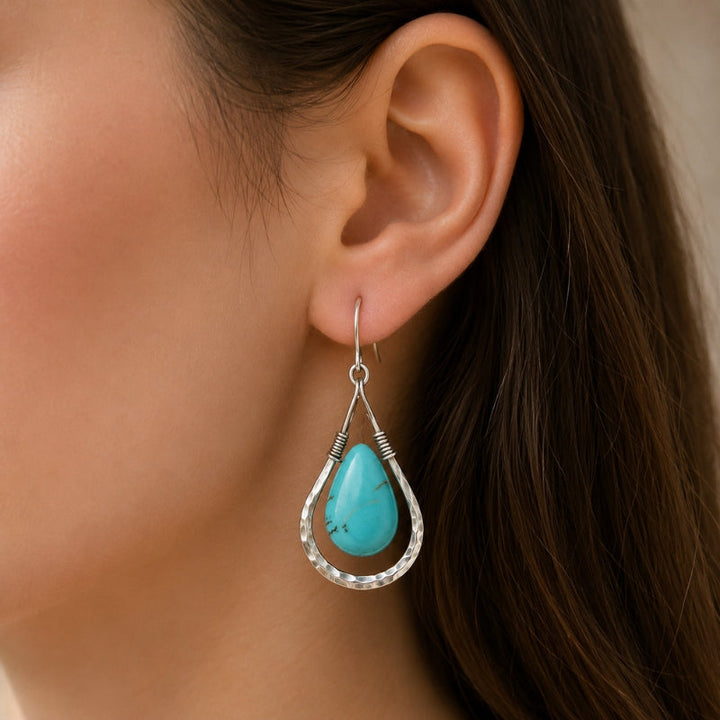 Turquoise Teardrop Hoop Earrings