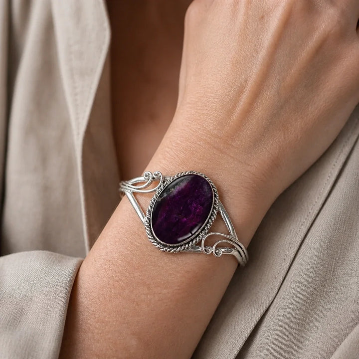 Vintage Oval Stone Cuff Bracelet