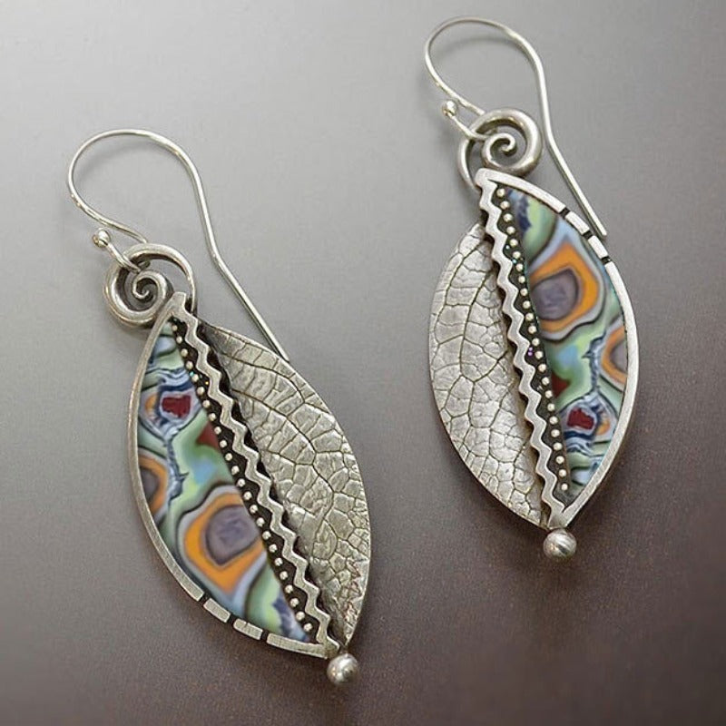 Vintage Bohemian Mozaic Leaf Earrings