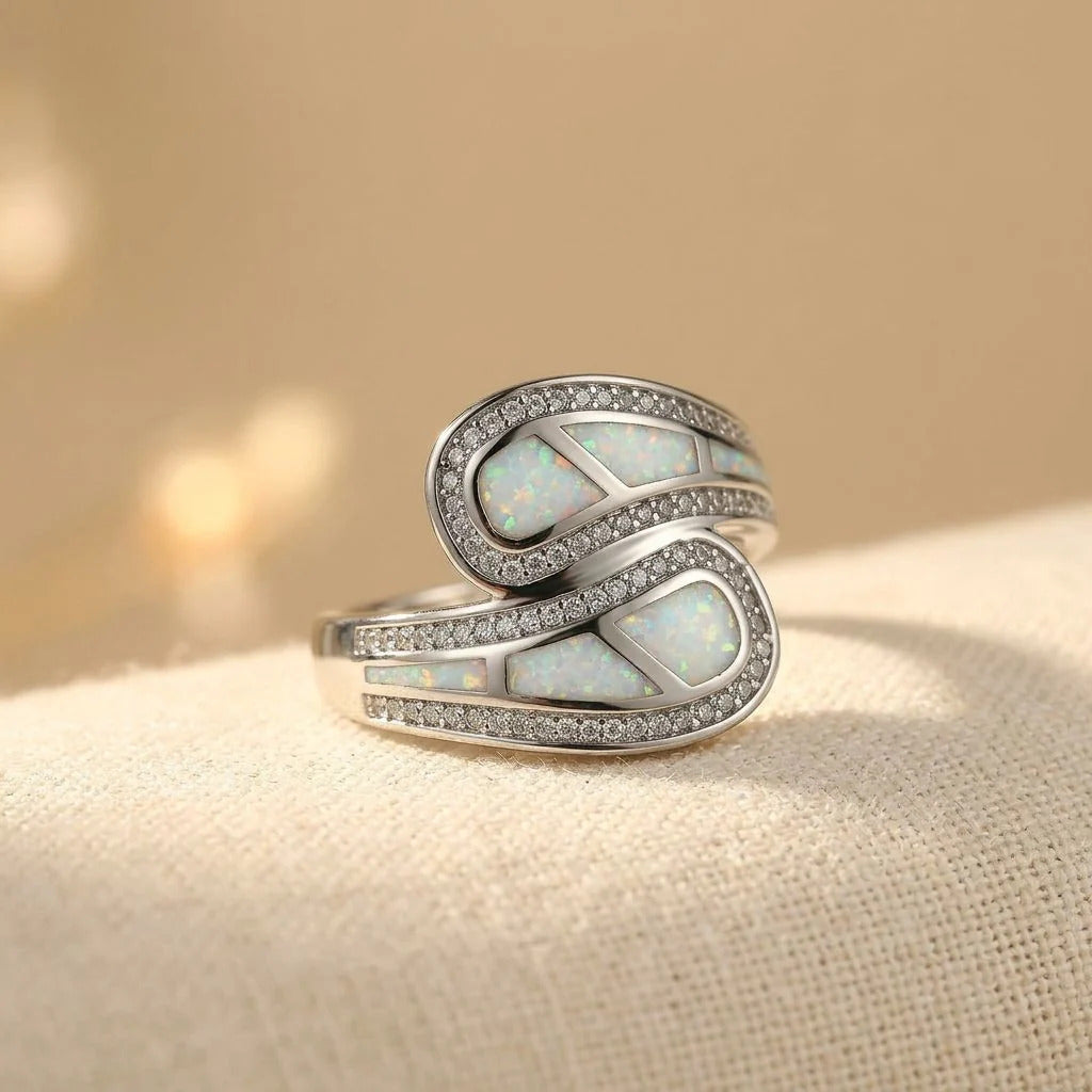 White Opal Stone Zirconia Ring