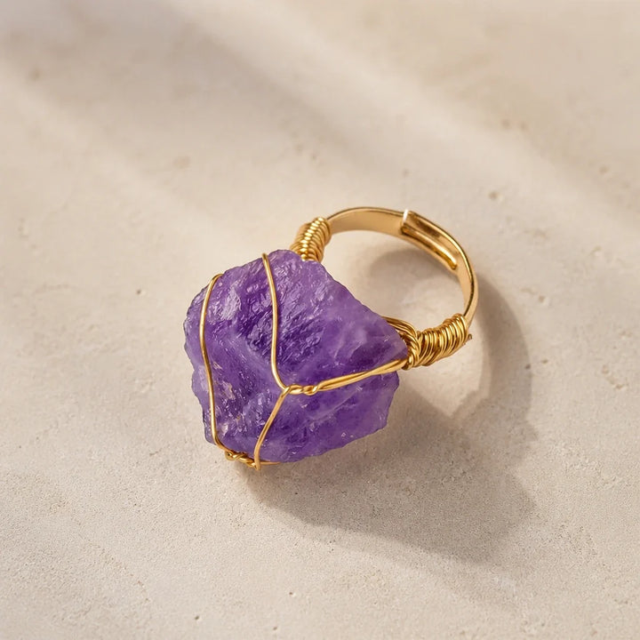 Wrapped Crystal Amethyst Gold Ring