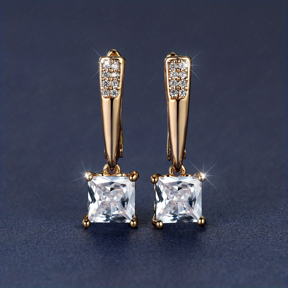 Square Cut Zirconia Stone Drop Earrings