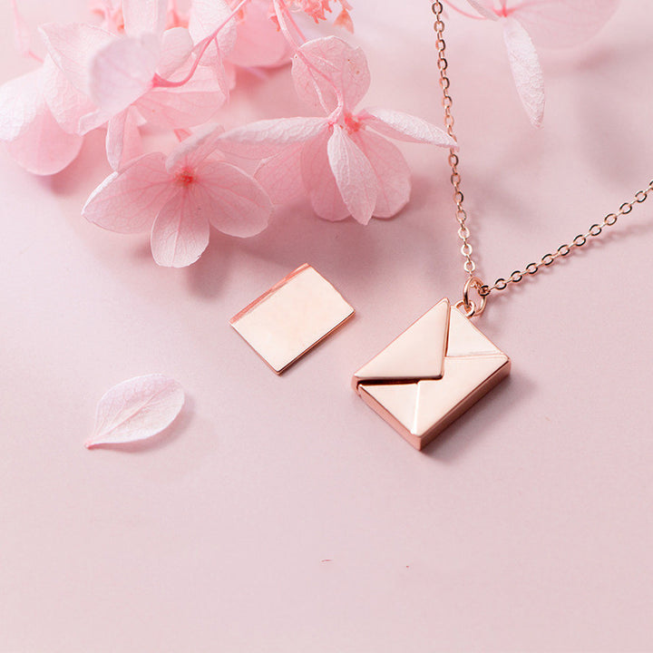 Small envelope locket pendant necklace
