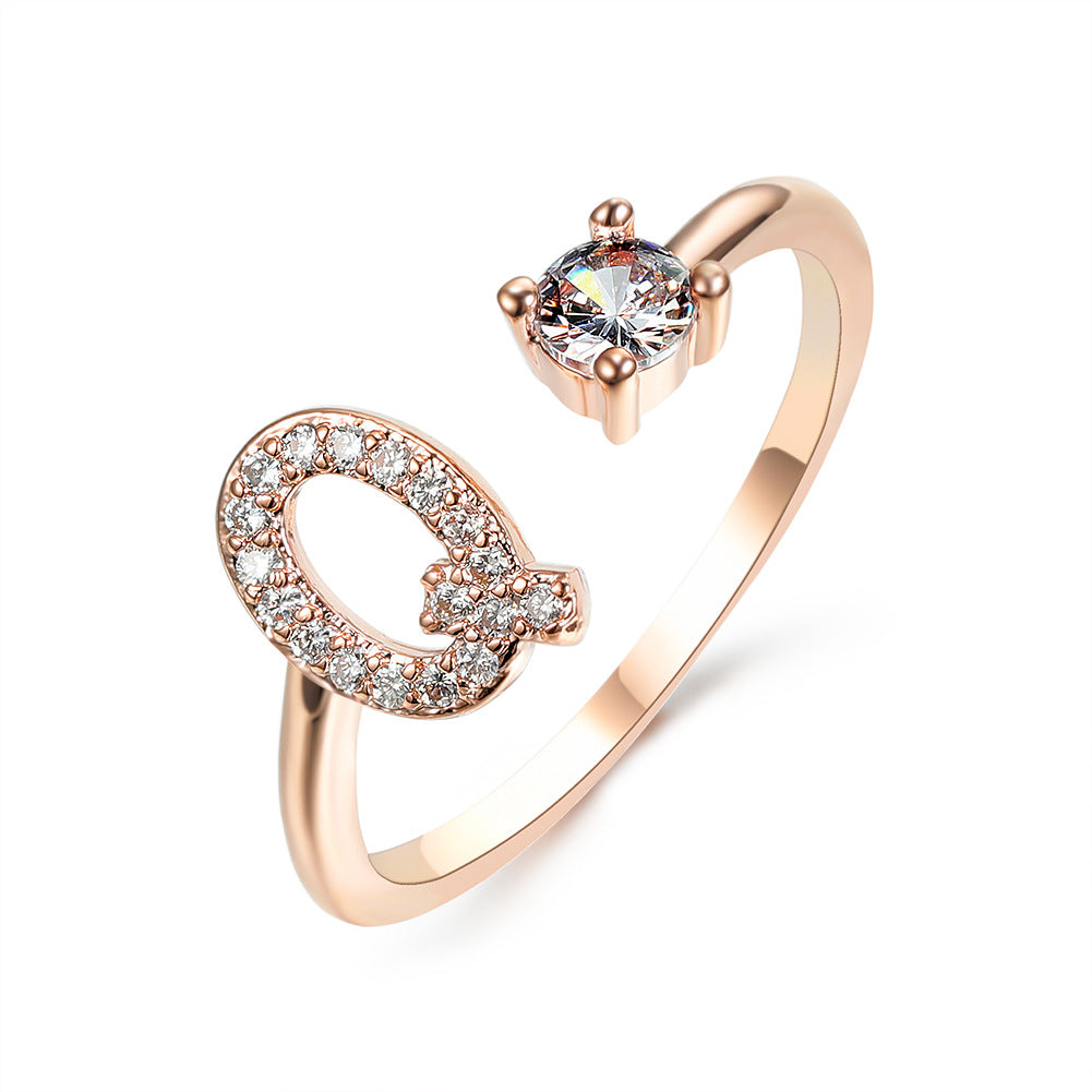 Adjustable initial ring with zircon, all 26 letters A to Z