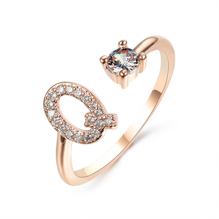 Adjustable initial ring with zircon, all 26 letters A to Z