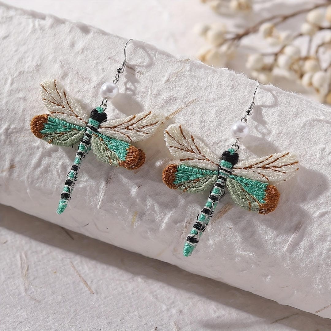 Woolen Dragonfly Pearl Earrings