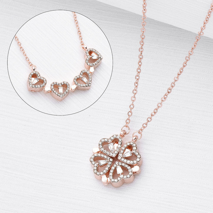Folding heart four-leaf clover necklace, 4-in-1 magnetic pendant
