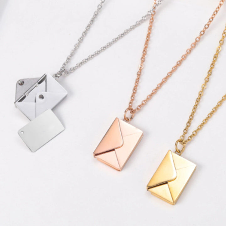 Small envelope locket pendant necklace